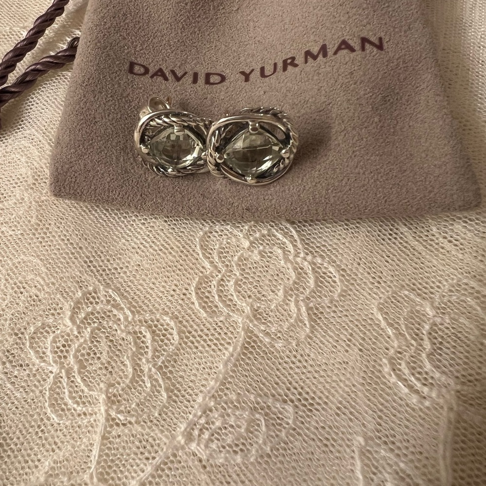 David Yurman Silver Prasiolite Cushion On Point Infinity Earring Studs
